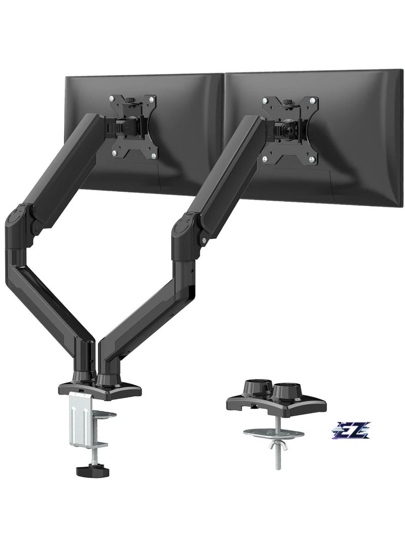 ELTRAZONE Dual Monitor Mount Stand, Adjustable Monitor Stand, Articulating Gas Spring Monitor Arm, Monitor Desk Mount with Clamp and Grommet Base - Fits 13 to 32 Inch Computer Monitors - Image 1