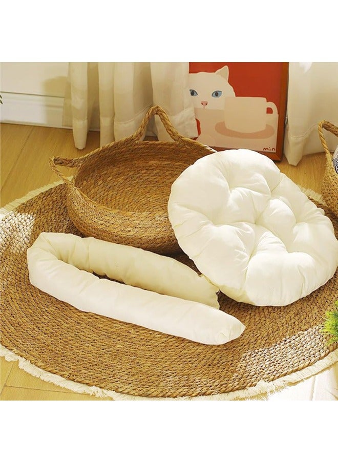 Hand-Made Rattan Round Cat Bed, Cute Woven Pets House With Soft Cushion, Used As Cat Scratching Board, Removable And Washable Natural Wicker Pet House For Cats Or Small Dogs 43x43x14 Cm - Image 4