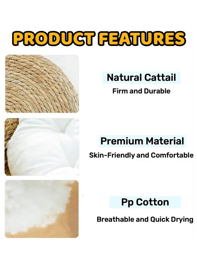 Hand-Made Rattan Round Cat Bed, Cute Woven Pets House With Soft Cushion, Used As Cat Scratching Board, Removable And Washable Natural Wicker Pet House For Cats Or Small Dogs 43x43x14 Cm - Image 5