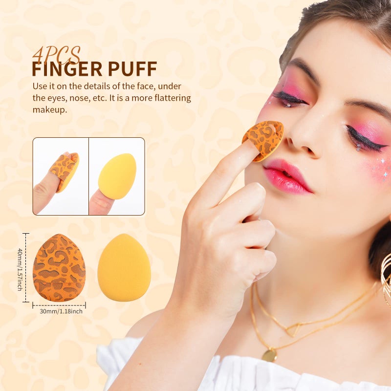 Docolor Makeup Brushes Leopard 14pcs Premium Synthetic Foundation Powder Concealers Eye shadows Blush Makeup Brush Set with 4pcs Makeup Puffs - Image 5