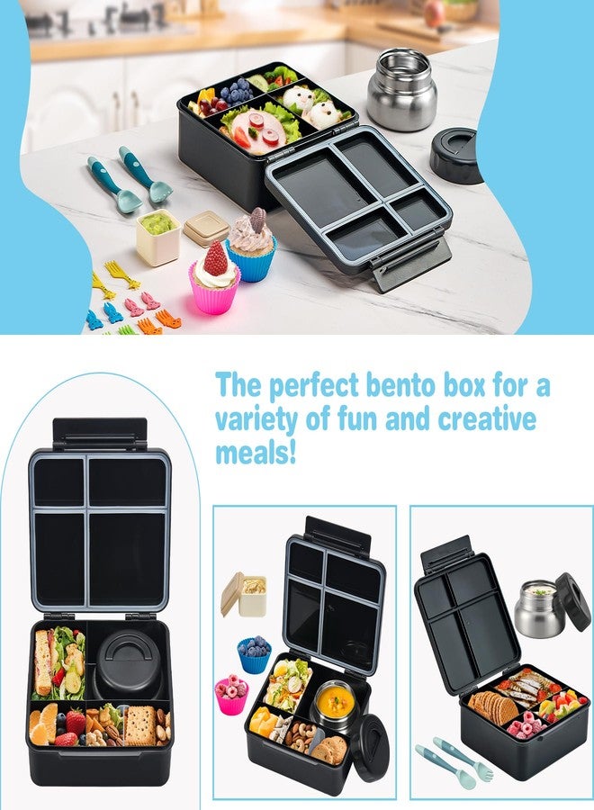 BABHAMNESS Bento Lunch Box with 9.5 oz Soup Thermo, Kids Leakproof 4 Compartments Bento Box with Silicone Cupcake,Fruit Fork,Spoon and Sauce Cup,Insulated Food Jar for School Travel-Game - Image 5