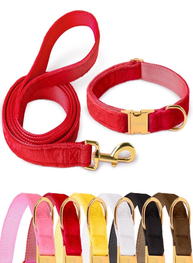 GAMUDA Velvet Dog Collar and Leash, Super Soft and Smooth, Heavy Duty Gold Buckle, Comfortable and Easy to Clean, Adjustable Collar for Dog (S, Red) - Image 1