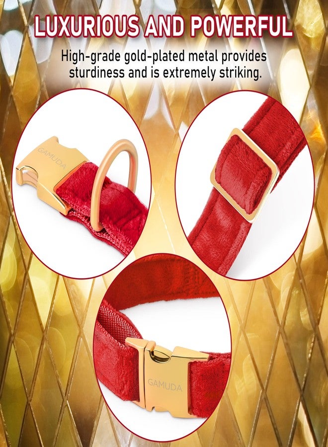 GAMUDA Velvet Dog Collar and Leash, Super Soft and Smooth, Heavy Duty Gold Buckle, Comfortable and Easy to Clean, Adjustable Collar for Dog (S, Red) - Image 5