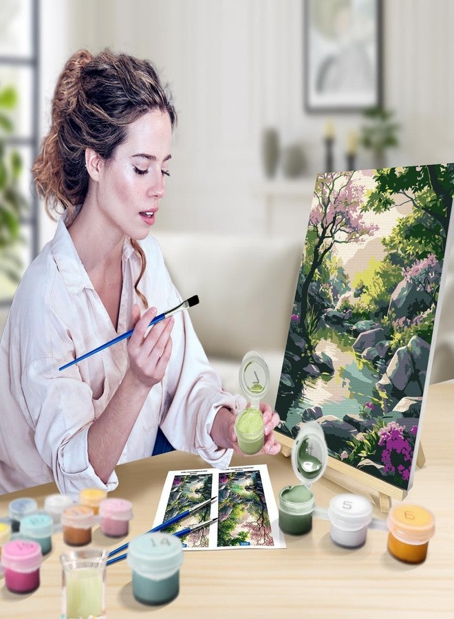 JOOZ مجموعة الرسم بالأرقام من جوز للكبار مع إطار، لوحة رسم المناظر الطبيعية بالأرقام، لوحة رسم الجبال بالأرقام مع حامل، مجموعة رسم الزهور بالأرقام لتزيين جدران المنزل 8 × 12 بوصة - Image 4