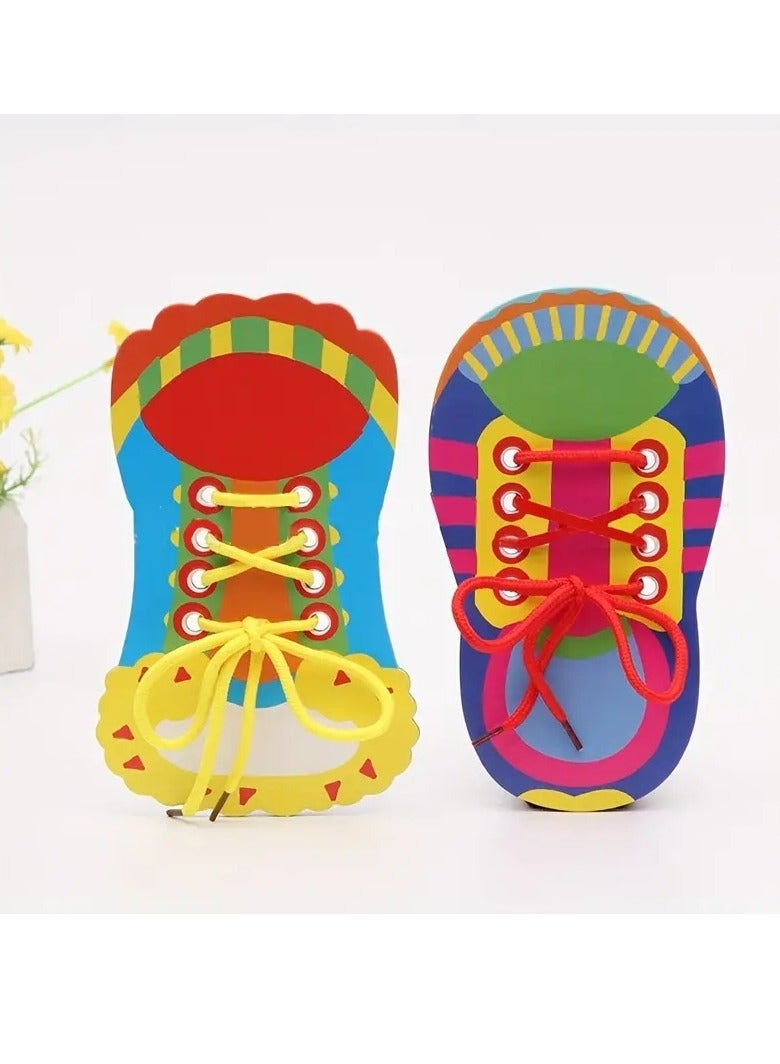 Early Educational Shoelace Threading Teaching Toys, Kindergarten Child Learn To Tie Shoelaces Bowknot Painting Puzzle Toy - Image 1