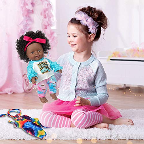 iBayda One-Piece 12 inch Realistic Black Baby Girl Doll Toy African-American Washable Silicone Baby Doll with 2-Sets Doll Clothes - Image 5