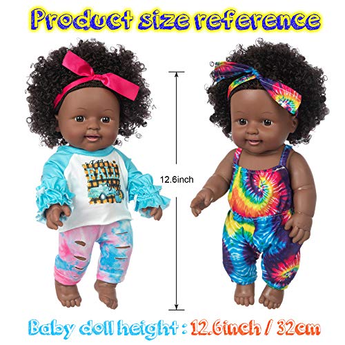iBayda One-Piece 12 inch Realistic Black Baby Girl Doll Toy African-American Washable Silicone Baby Doll with 2-Sets Doll Clothes - Image 2