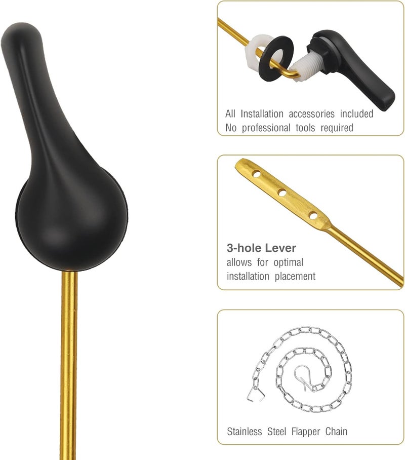 Opzour Toilet Handle Replacement Kit, Toilet Flush Handle with Stainless Steel Flapper Chains, Universal Toilet Lever for Most Front Mount Toilets, Matte Black Toilet Flush Lever - Image 5