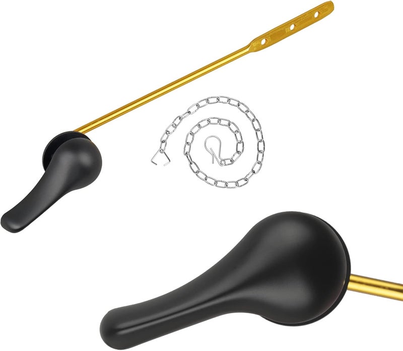 Opzour Toilet Handle Replacement Kit, Toilet Flush Handle with Stainless Steel Flapper Chains, Universal Toilet Lever for Most Front Mount Toilets, Matte Black Toilet Flush Lever - Image 1