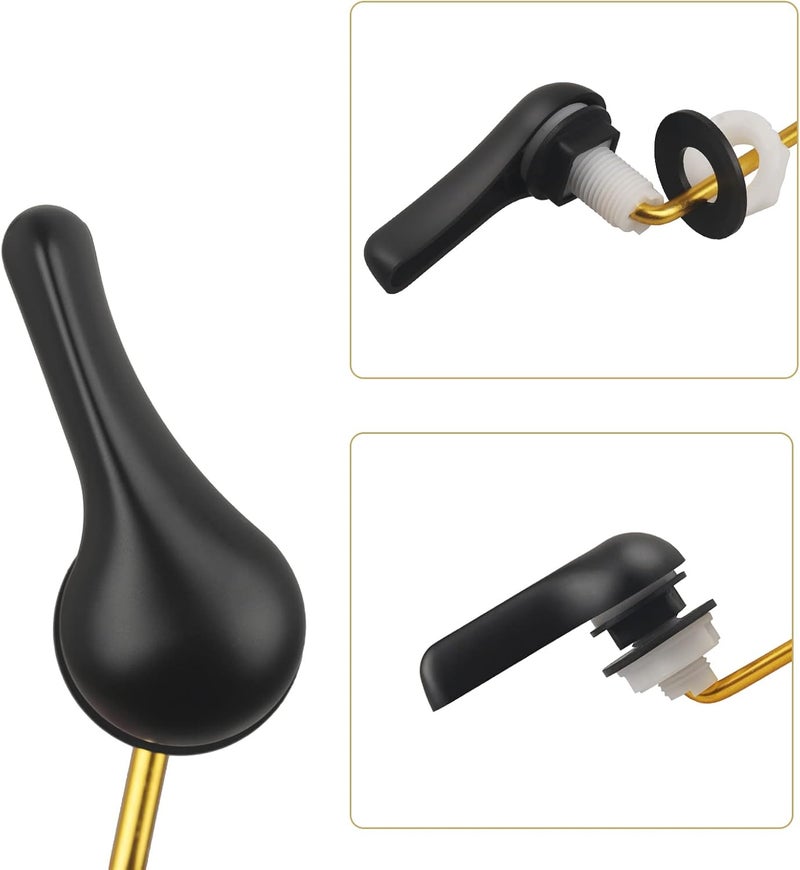 Opzour Toilet Handle Replacement Kit, Toilet Flush Handle with Stainless Steel Flapper Chains, Universal Toilet Lever for Most Front Mount Toilets, Matte Black Toilet Flush Lever - Image 2