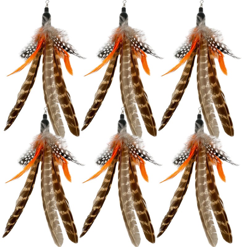 TIENAILING Cat Feather Toys Refills, 6 Pieces Handmade Da Bird Feathers Refill, Cat Wand Replacement Feather for Indoor Cats (B) - Image 1