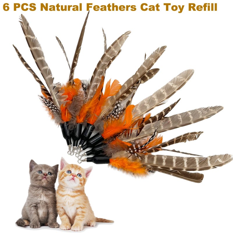 TIENAILING Cat Feather Toys Refills, 6 Pieces Handmade Da Bird Feathers Refill, Cat Wand Replacement Feather for Indoor Cats (B) - Image 2