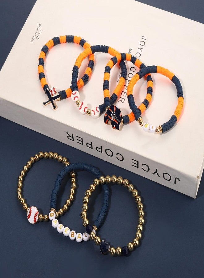 PHALIN Baseball Bracelets Earrings for Women Stackable Preppy Beaded Heishi Bracelets Beaded Dangle Earrings Game Day Sports Baseball Mom Jewelry Accessories Party Favors (Orange Navy) - Image 5