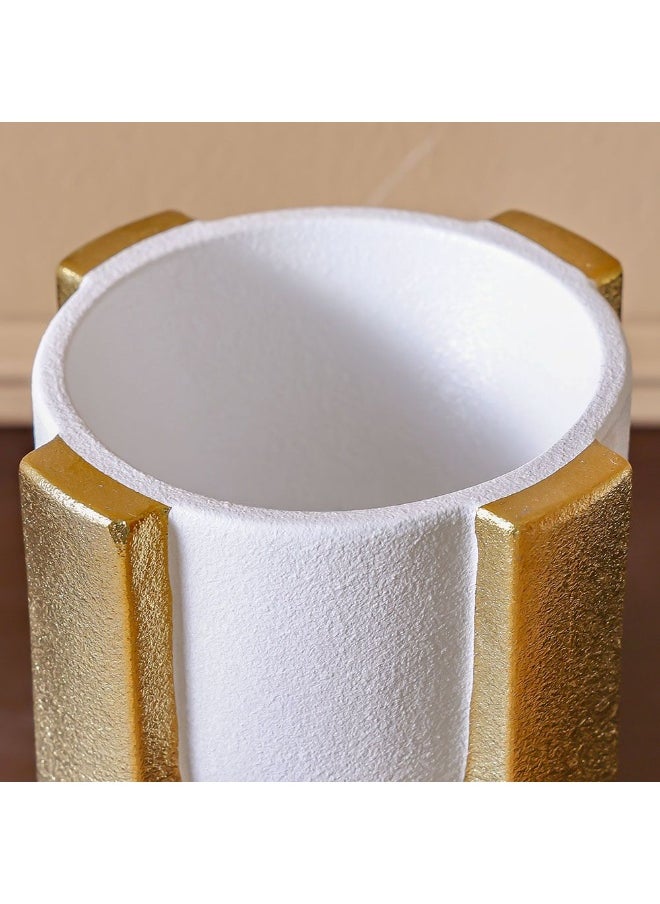 DANUBE HOME Danube Home Mateo Ceramic Dothy Planter - 17.5X17.5X19.5Cm Elegant White & Gold Flower Vase For Home Decor Collection Modern Indoor & Outdoor Decoration Decorative Home Accessories  - Image 2