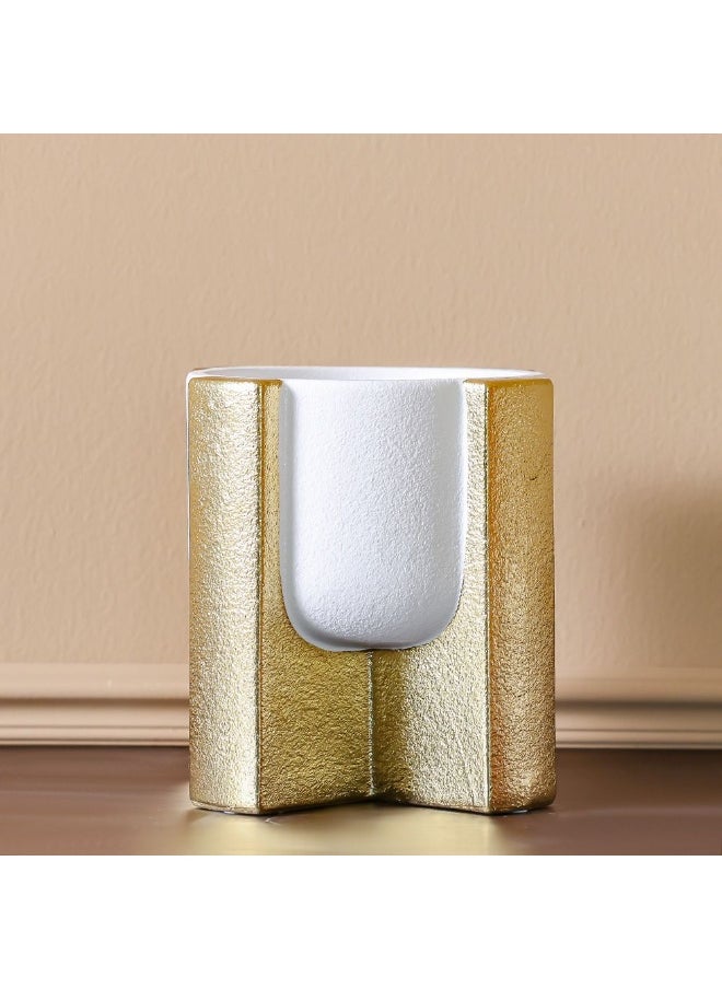 DANUBE HOME Danube Home Mateo Ceramic Dothy Planter - 17.5X17.5X19.5Cm Elegant White & Gold Flower Vase For Home Decor Collection Modern Indoor & Outdoor Decoration Decorative Home Accessories  - Image 1