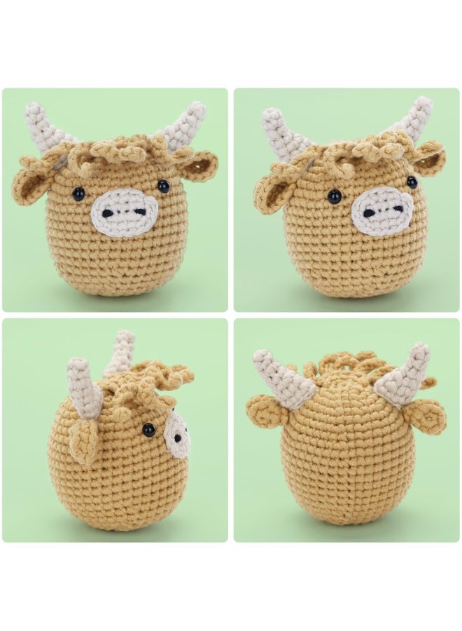 Kit for Beginners: Highland Cow Crochet Kit, Learn to Crochet, Includes Easy Knitting Soft Yarn, Step-by-Step Video Tutorial, Hook, Holiday Birthday Gift for Adults and Teen(30%+ Yarn) - Image 2