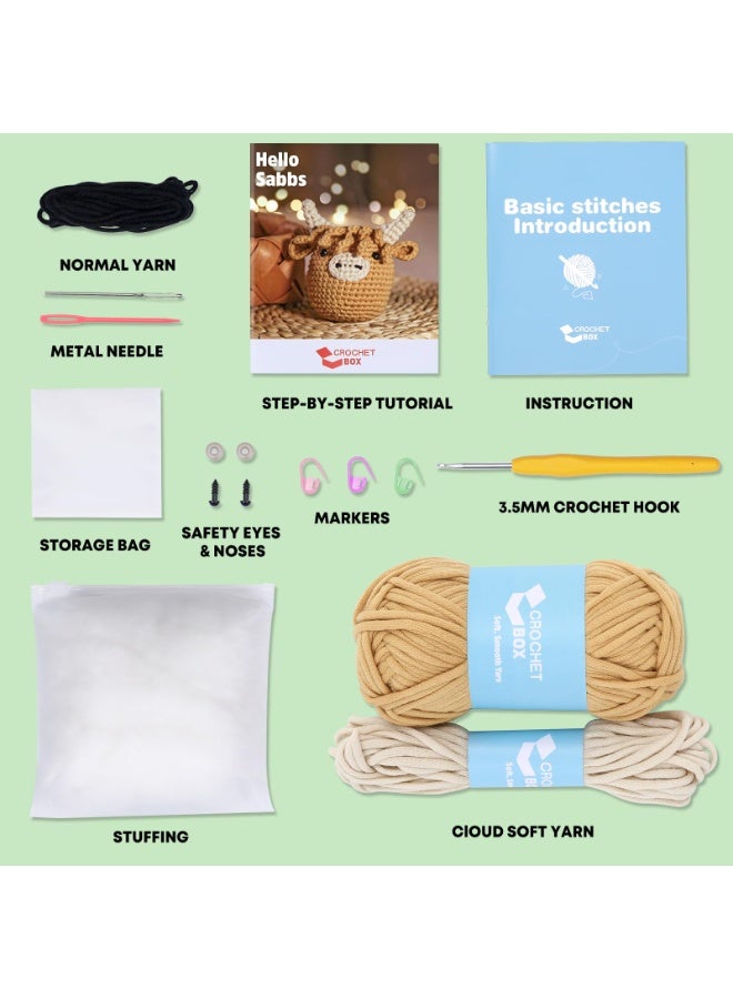 Kit for Beginners: Highland Cow Crochet Kit, Learn to Crochet, Includes Easy Knitting Soft Yarn, Step-by-Step Video Tutorial, Hook, Holiday Birthday Gift for Adults and Teen(30%+ Yarn) - Image 3