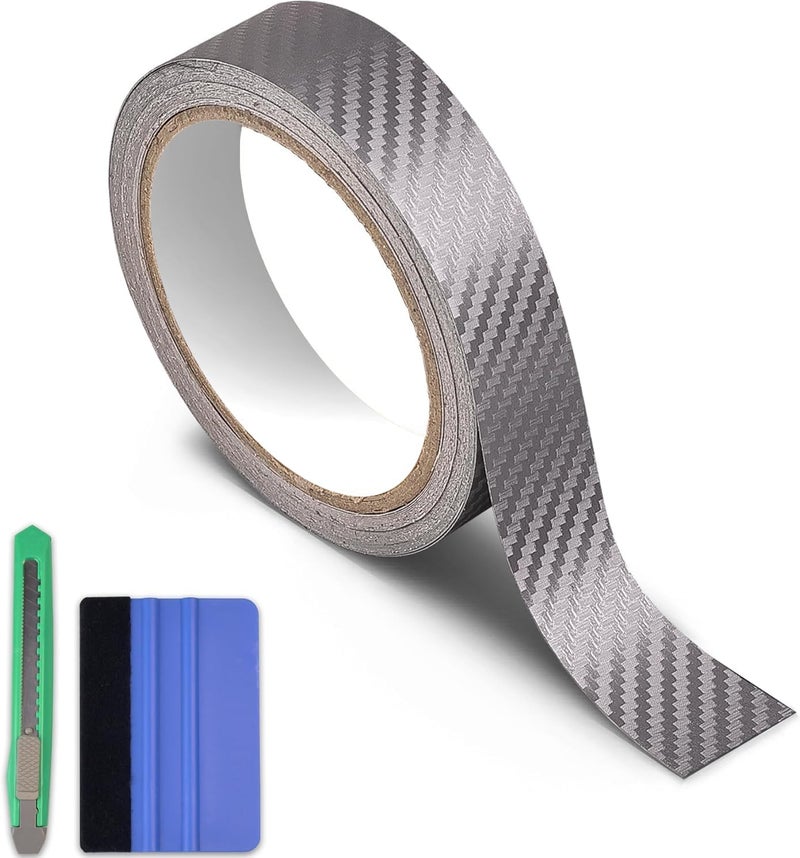 Arespark Carbon Fiber Wrap Grey Vinyl Wrap, Cars Window Door Trim Universal Chrome Delete Vinyl Tape, Door Edge Guards Vehicle Protection Tape Auto Accessories with Free Tool Kit (1in x 30ft) - Image 1