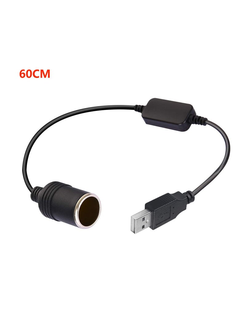 60Cm USB Port To 12V Car Cigarette Lighter Socket Converter Adapter Cord USB Port Power Converter - Image 1