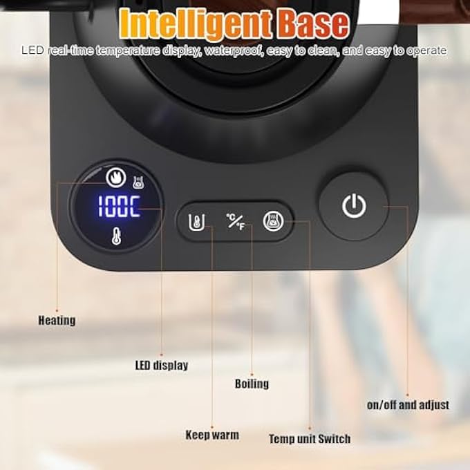 BIGTHREE Electric Kettle Gooseneck With Wooden Handle Stainless Steel Water Boiler With Temperature Display Pour Over Kettle For Coffee And Tea Keep Warm Function 1L - Image 5