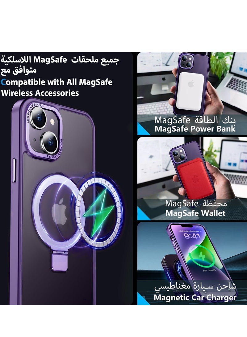 TEAM LUXURY iPhone 14 Magnetic Case with Invisible Stand, Compatible with MagSafe Shockproof Protection Cover, Translucent Matte Slim Phone Case with Magnet for Apple 14 (2022)(Purple)  - Image 2