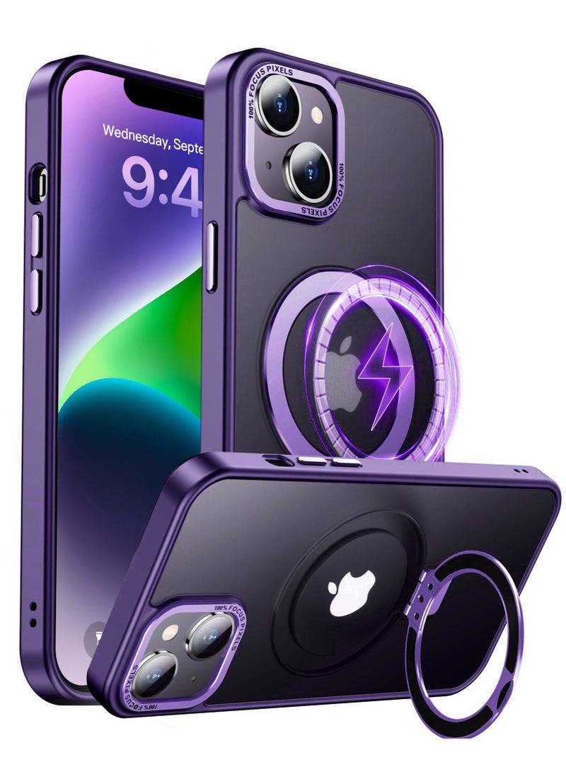 TEAM LUXURY iPhone 14 Magnetic Case with Invisible Stand, Compatible with MagSafe Shockproof Protection Cover, Translucent Matte Slim Phone Case with Magnet for Apple 14 (2022)(Purple)  - Image 1