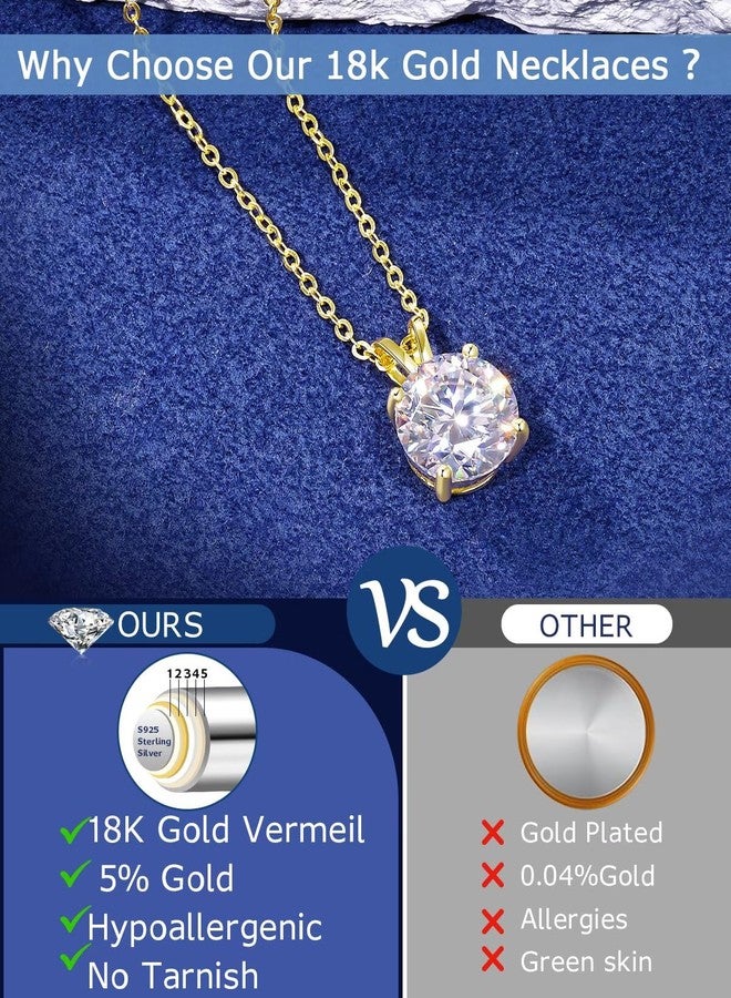 TUHE Moissanite Necklace for Women, 0.1CT-12.0CT Lab Created Diamond Pendant, 18K White/Yellow Gold Plated Sterling Silver, Round Moissanite Pendant, Diamond Solitaire Necklace Gift for Mother Mom - Image 4