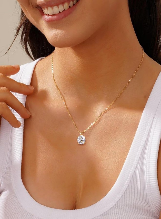 TUHE Moissanite Necklace for Women, 0.1CT-12.0CT Lab Created Diamond Pendant, 18K White/Yellow Gold Plated Sterling Silver, Round Moissanite Pendant, Diamond Solitaire Necklace Gift for Mother Mom - Image 2