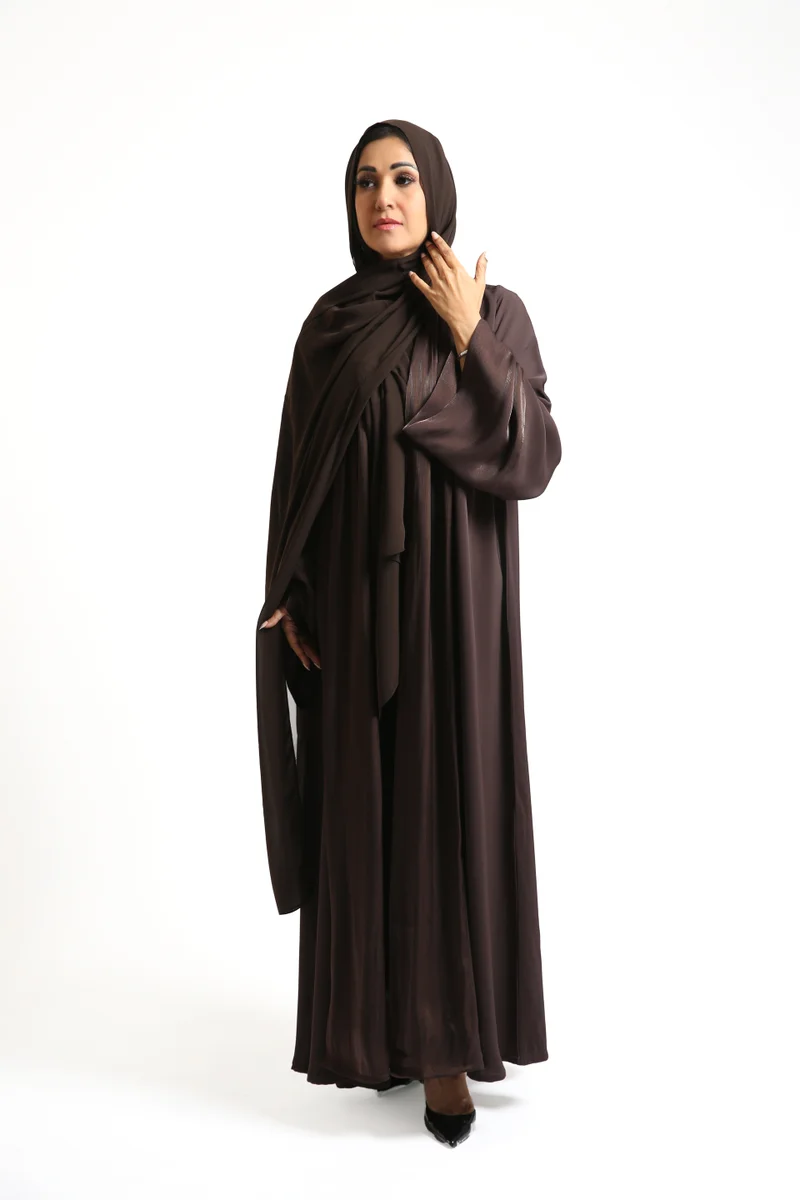Nikias Nikias  Nida Abaya with Rose Fabric Front Panel and Sleeves
