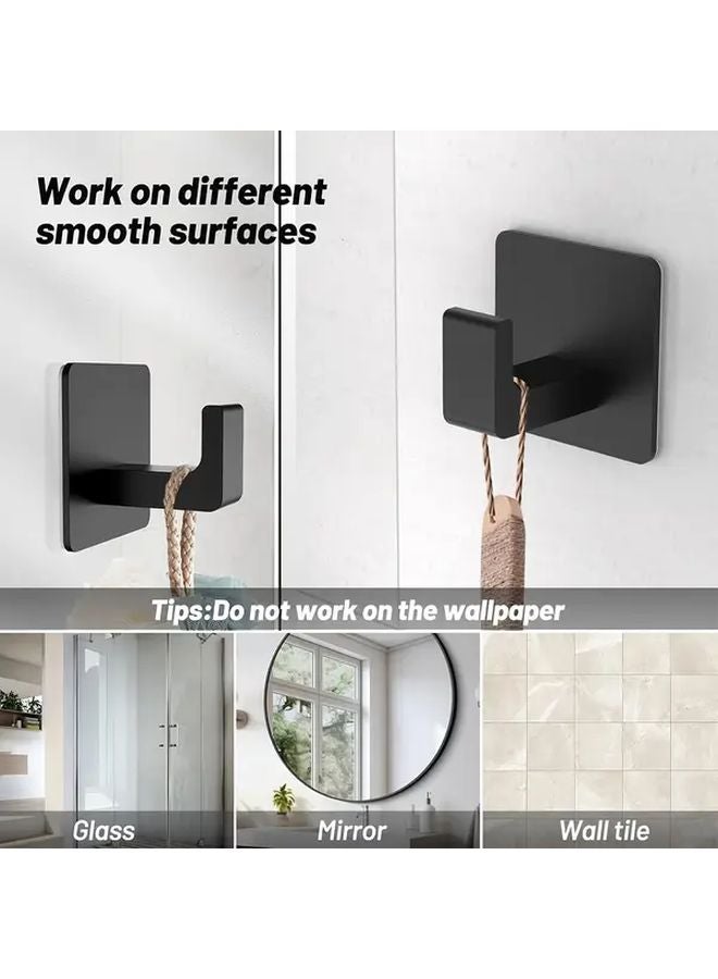 2Pcs Black Self Adhesive No Drill Bathroom Towel Robe Hooks Damage Free Space Saving - Image 2