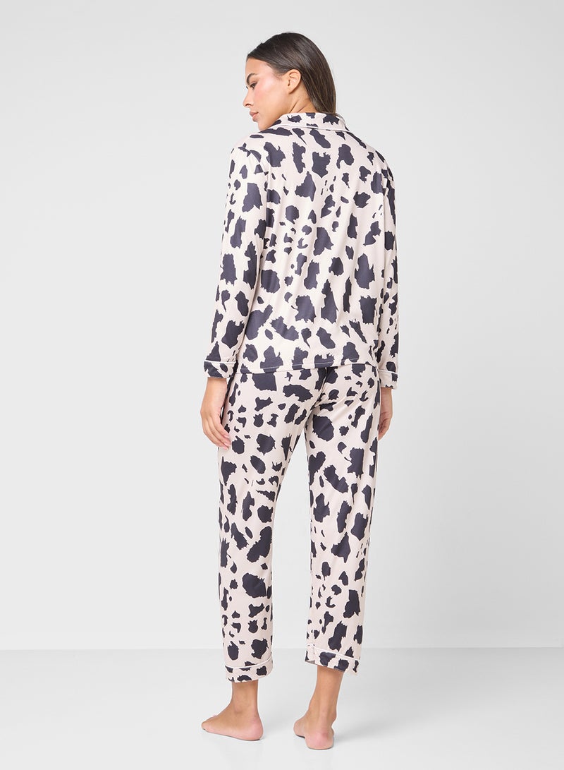 Ginger Monochrome Printed Button Down Pyjama Set  - Image 2