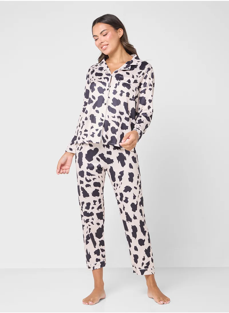 جينجر Monochrome Printed Button Down Pyjama Set