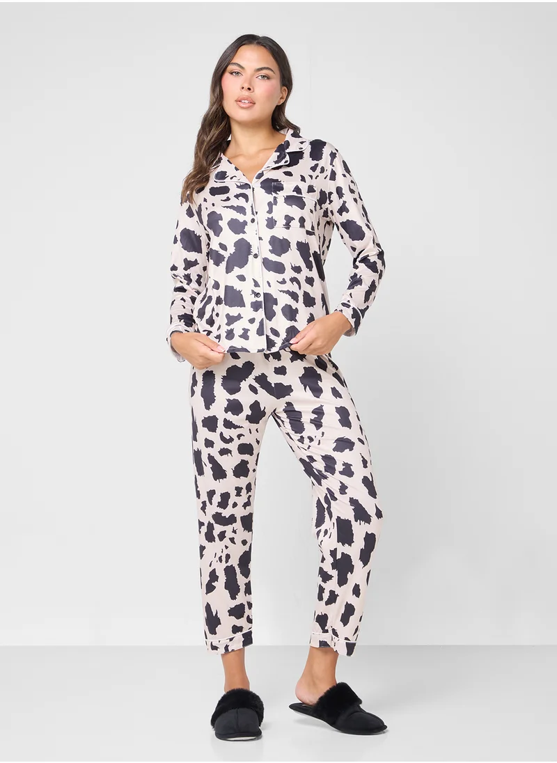 جينجر Monochrome Printed Button Down Pyjama Set