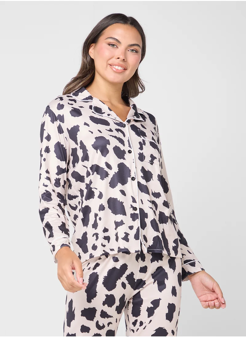 جينجر Monochrome Printed Button Down Pyjama Set