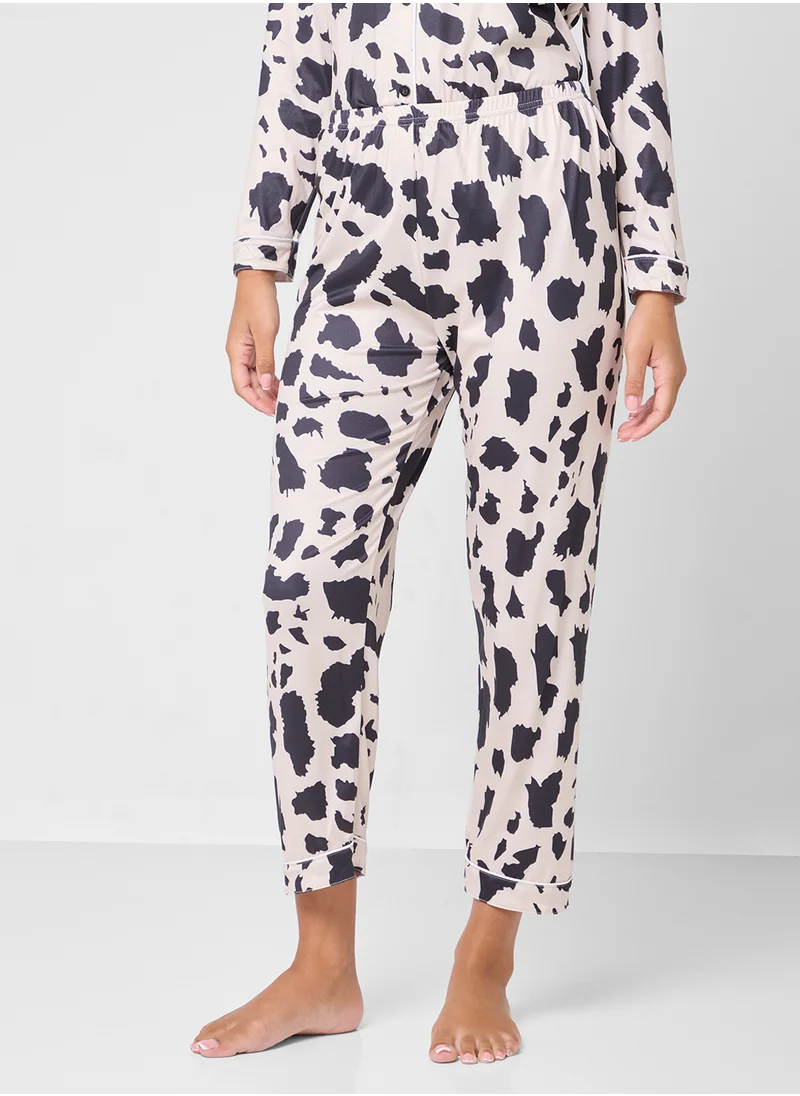 جينجر Monochrome Printed Button Down Pyjama Set