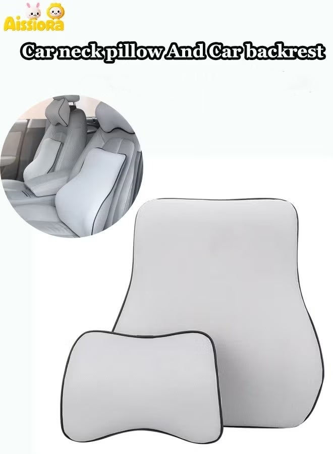 وسادات أسفل الظهر للسيارة ، وظهور مقاعد السيارة ، وسائد رقبة مقعد السيارة ، ومساند رأس إسفنج ميموري فوم للسيارة ، وتوفر دعما للرقبة والظهر ، ورغوة ميموري فوم ، وأغطية قابلة للغسل ، وتصميم مريح لتخفيف آلام الرقبة وأسفل الظهر (رمادي) - Image 1