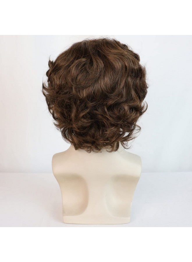 ANOGOL Anogol Hair Cap+ Mustache Short Brown Wig for Men Boys Short Curly Fluffy Professor Wig with Bang for Anime Cosplay Halloween Daily Life Men Wigs for Christmas Party  - Image 4