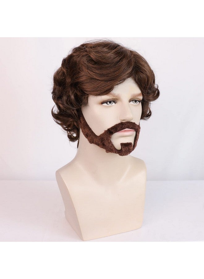 ANOGOL Anogol Hair Cap+ Mustache Short Brown Wig for Men Boys Short Curly Fluffy Professor Wig with Bang for Anime Cosplay Halloween Daily Life Men Wigs for Christmas Party  - Image 2