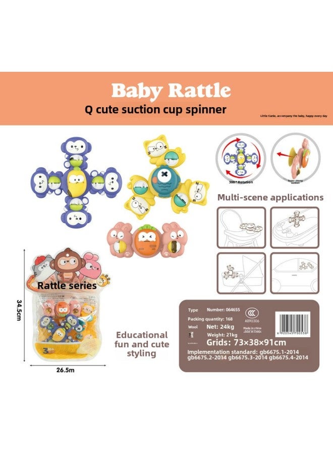 Baby Suction Cup Toy Fun Finger Tops Spinning Bath Water Play Children's Toy Suction Cup-Color:64655 [3/heat-sealed Color Bags] (168 Bags Per Box, Minimum Order Per Box) - Image 1
