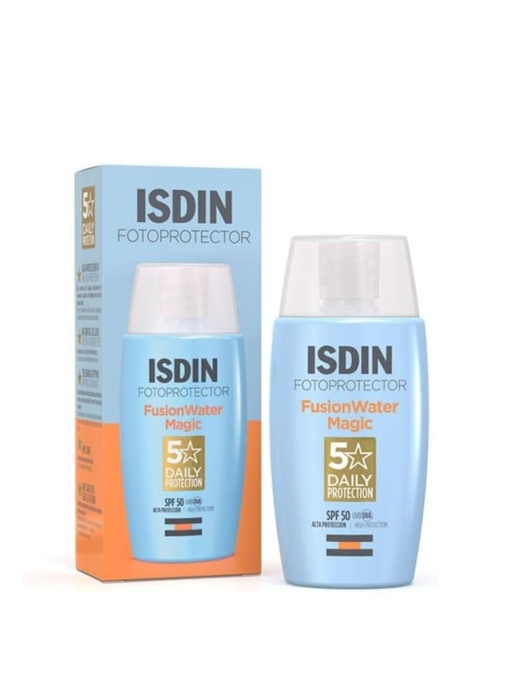 ISDIN Fotoprotector Fusion Water Magic SPF 50 UVB UVA High Protection Sunscreen Lightweight Hydration Non Greasy Skin Care Sunblock for Acne Prone Skin 50 ml - Image 1