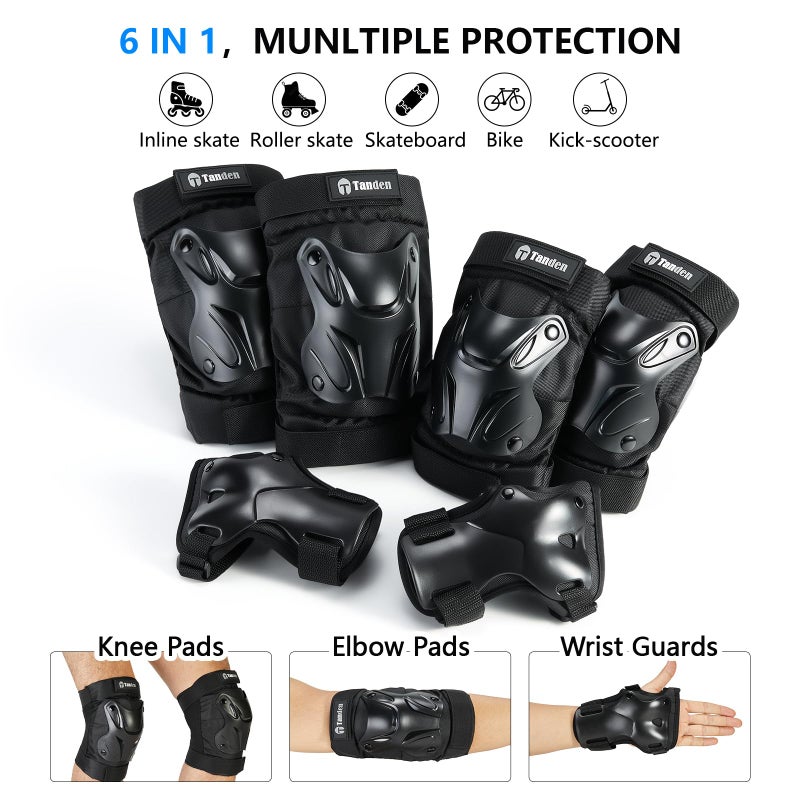 Tanden Skating Protective Gear Kids Toddler Knee Pads And Elbow Pads Set  Bike Protection For Kids Wrist Guards For Roller Skating Skateboarding Cycling Black - Image 2