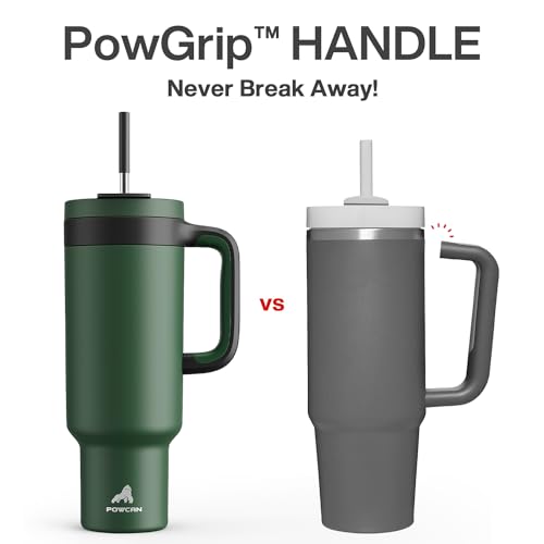 POWCAN 50 oz Tumbler with Handle, 2-in-1 Straw and Sip Lid, Leakproof, Dishwasher Safe, Insulated Stainless Steel Travel Coffee Mug, Keeps Cold for 34 Hours, Fits in Car Cup Holder (Forest) - Image 3