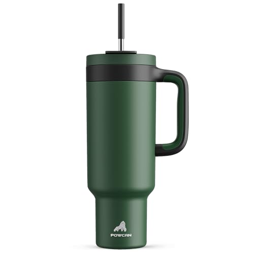 POWCAN 50 oz Tumbler with Handle, 2-in-1 Straw and Sip Lid, Leakproof, Dishwasher Safe, Insulated Stainless Steel Travel Coffee Mug, Keeps Cold for 34 Hours, Fits in Car Cup Holder (Forest) - Image 1