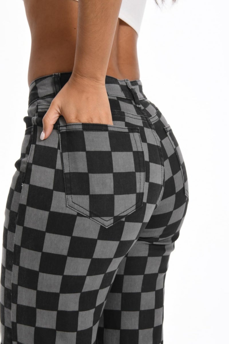 ONESO Mid-Low Rise Baggy Jeans Wide Leg for Women Checkered Loose Denim Pants Stretchy Bottom Lady Comfortable Denim - Image 5