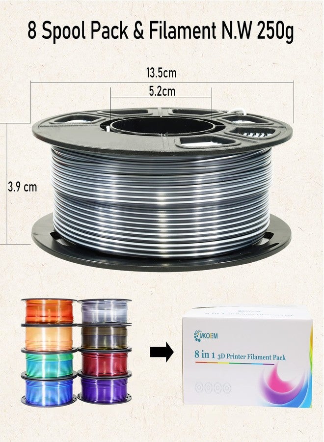mkoem 8 Spools Dual Color Silk PLA 3D Printer Filament Bundle, Silk White/Black, Red/Black, GoldBlack, PurpleBlack, Purple/Blue, Red/Gold, Green/Blue, Yellow/Pink, 1.75mm Bicolor Silk PLA 250gX8 - Image 5