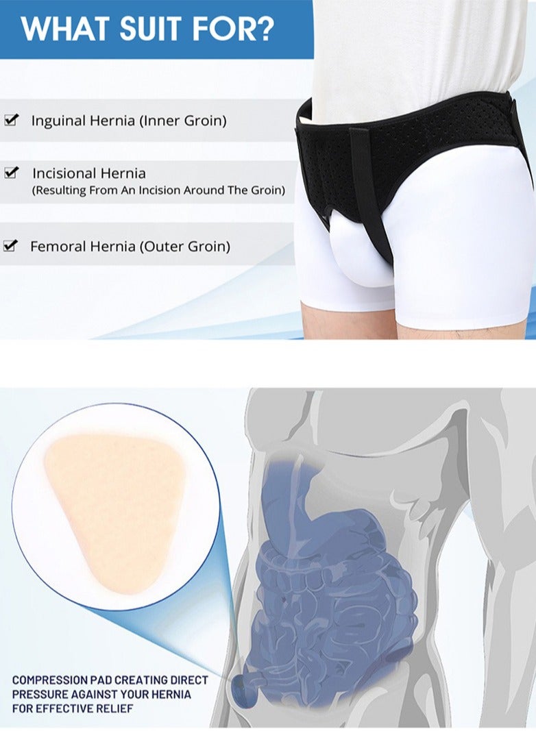 GUDOO Hernia Belt Hernia Support For Single Double Inguinal Sports Hernia 2 Removable Compression Pads Adjustable Groin Straps  - Image 2