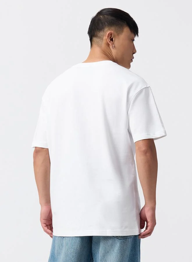 The Souled Store  Men White Embroidered Elephant Crew Neck Oversized Fit T-Shirt for Men | Best Price UAE