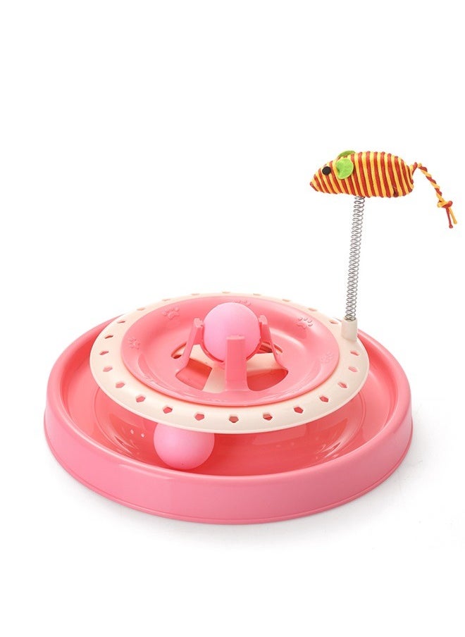 yongsheng Cat Door Interactive Toy Turntable Training Toy Interactive Cat Toys for Indoor Cat Amusement Plate ,Turbo Tower Ball Scratching Cat Toy Pink/White  - Image 1