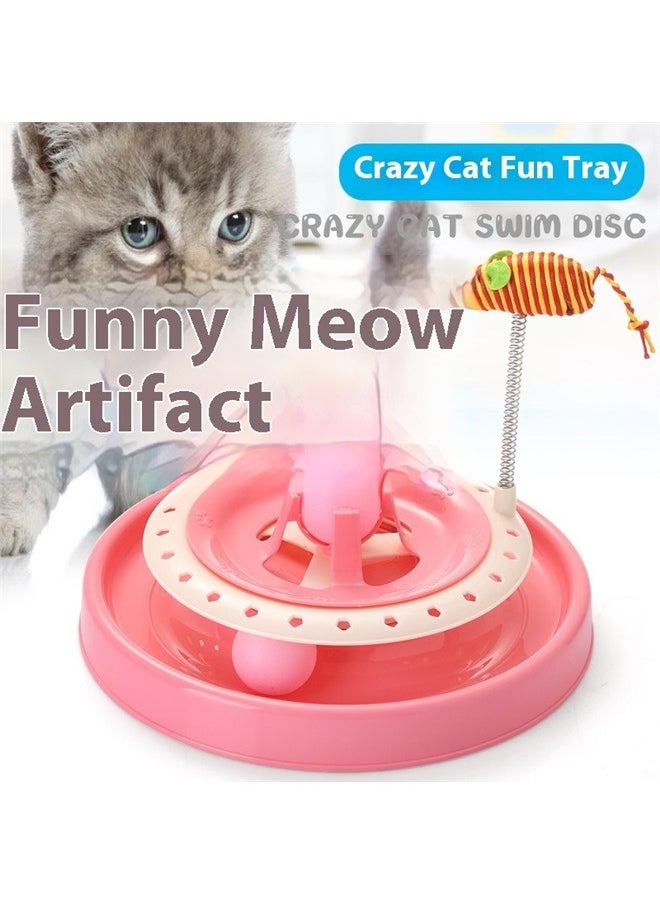 yongsheng Cat Door Interactive Toy Turntable Training Toy Interactive Cat Toys for Indoor Cat Amusement Plate ,Turbo Tower Ball Scratching Cat Toy Pink/White  - Image 2