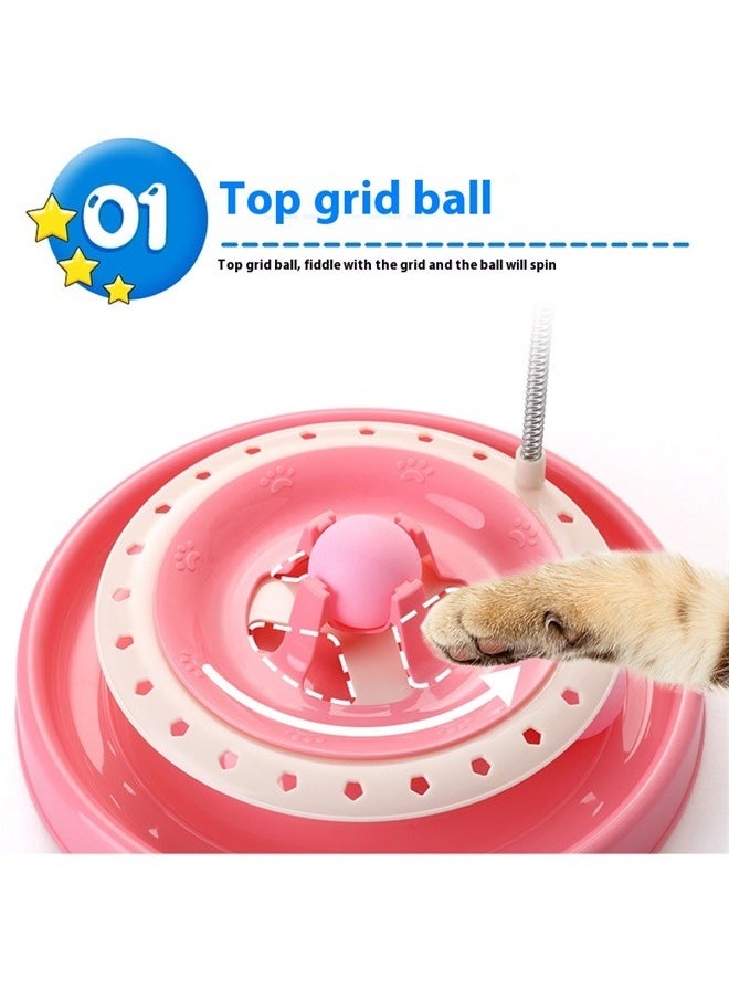 yongsheng Cat Door Interactive Toy Turntable Training Toy Interactive Cat Toys for Indoor Cat Amusement Plate ,Turbo Tower Ball Scratching Cat Toy Pink/White  - Image 3